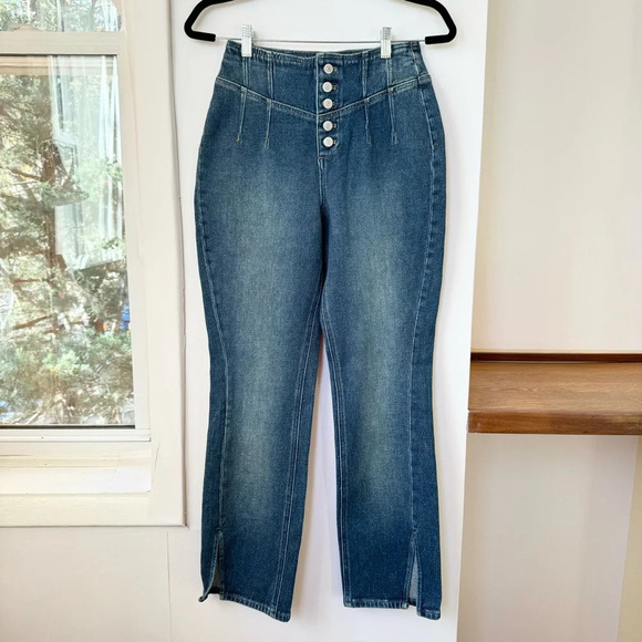 NWT Free People We The Free CRVY Nix Corset Jeans Slim Flare Slit Denim - Picture 3 of 14